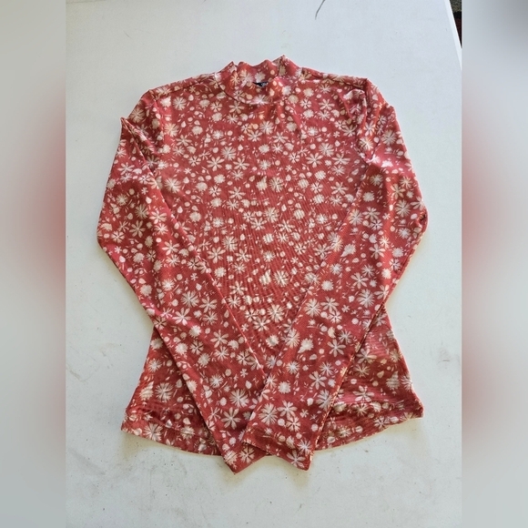 Black Tape Blouse Women XS Orange White See Thru Turtle Neck Sheer Y2k Stretchy - Picture 4 of 10